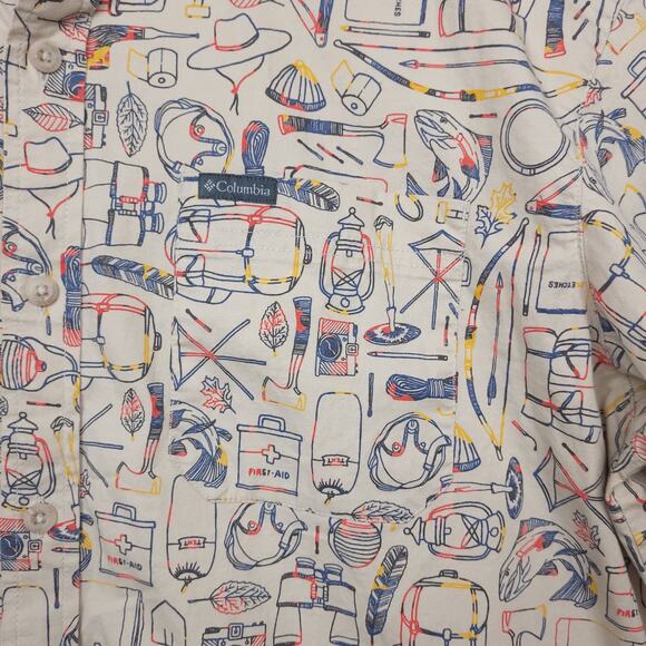 Columbia Men's Rapid Rivers Short Sleeve Button-Up Shirt Sz Large Beige AOP EUC - Picture 12 of 14